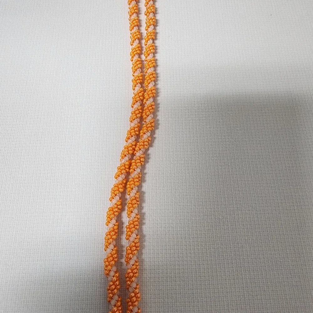 Beaded Lanyard ID Badge Holder Necklace Orange & White 36
